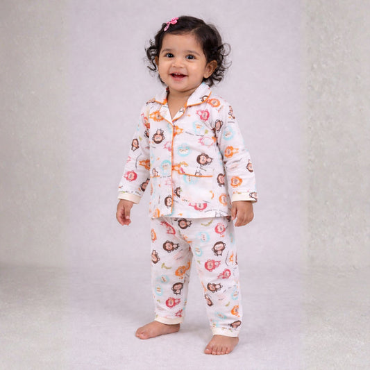 Organic Cotton Unisex Kids Pajama Set Combo | Night Suit | Sleepwear | Monkey