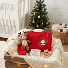 Organic Cotton Full Body Christmas Baby Romper | Baby Christmas Dress | 0-3 Months | Pack of 1
