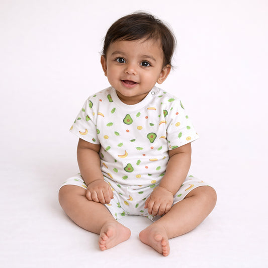 T-Shirt & Shorts Co-ord Set for Kids | Elegant & Comfortable Summer Wear | Organic Cotton Clothing Set | Avocado | Pack of 1