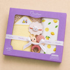 Rakhi Gift Set | Muslin Swaddle, Hooded Towel, Rattle Toy & Rakhi | Perfect For 0-12 Months | Pack of 4