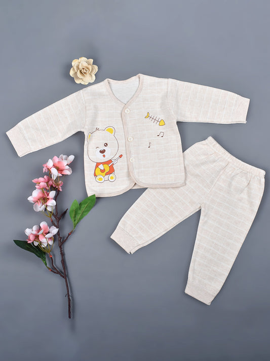 Baby's Warm Unisex Cotton Suit Set- 1Pajama and 1Shirt- Peach Check