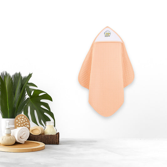 Ultra Soft Cotton Baby Hooded Towel  - Peach - 70x70 cm ( 0-3 Months )