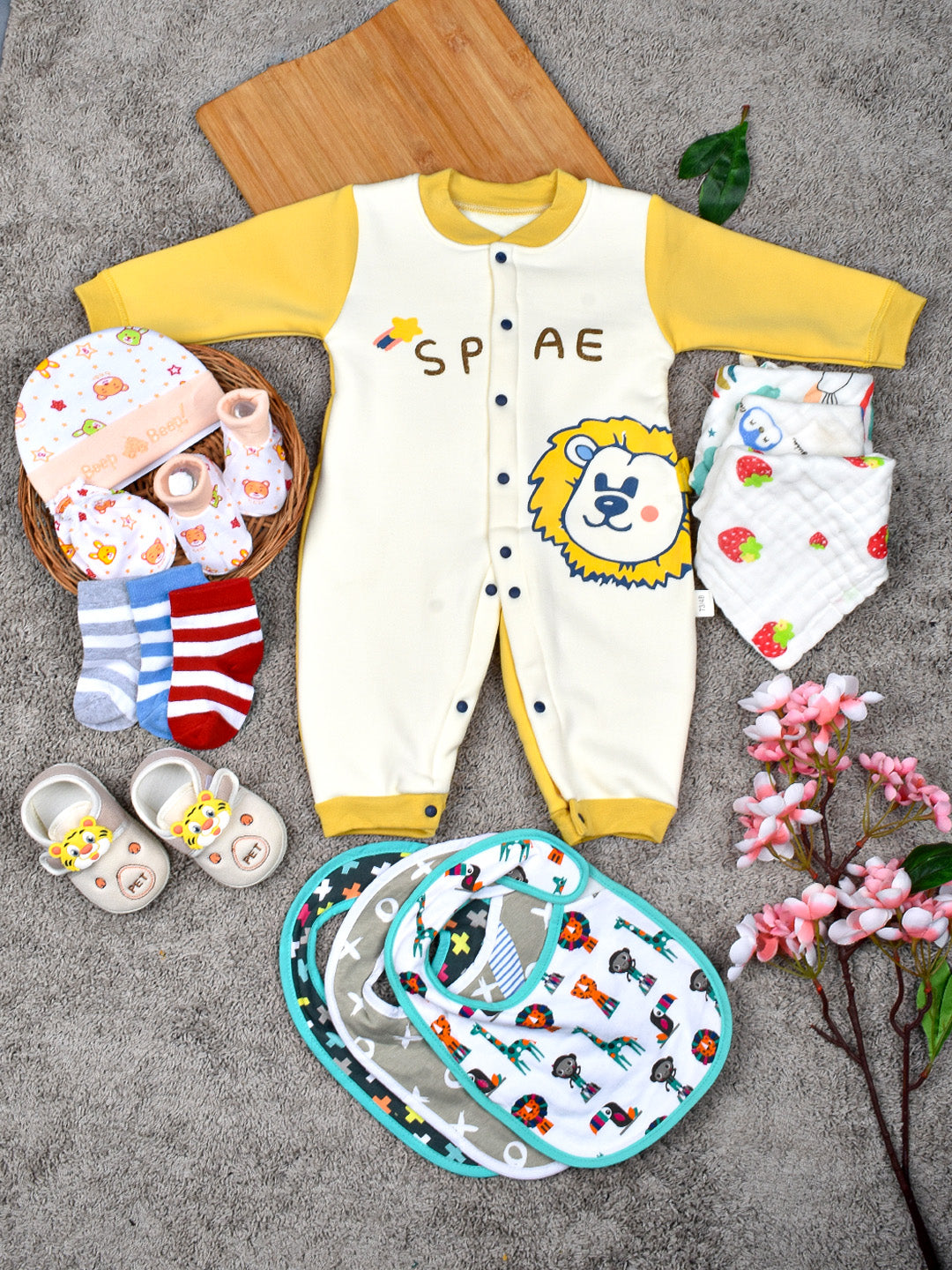 Moms Home Organic Cotton Baby Full Length Winter Romper Gift Set 14 - Yellow