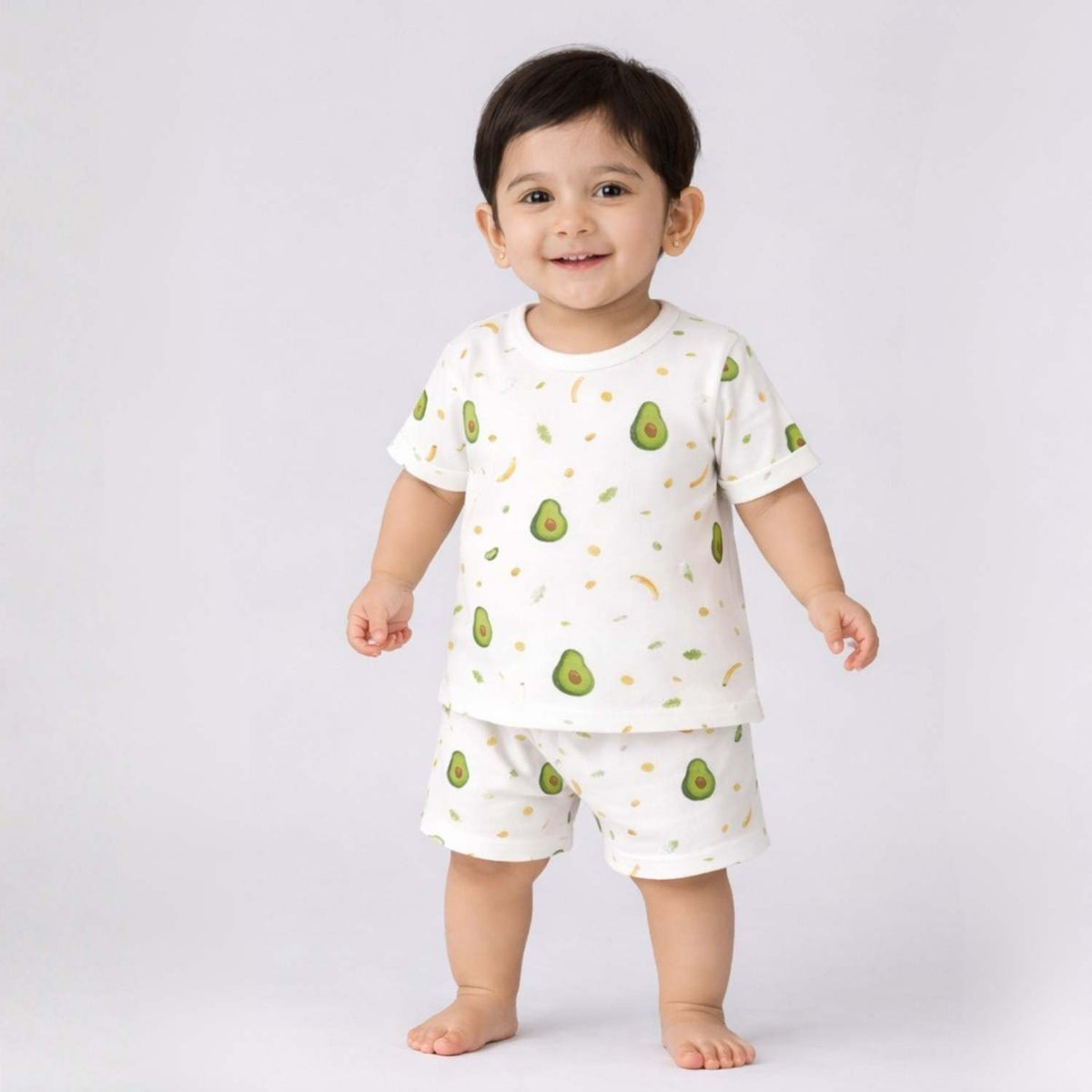 T-Shirt & Shorts Co-ord Set for Kids | Elegant & Comfortable Summer Wear | Organic Cotton Clothing Set | Avocado | Pack of 1