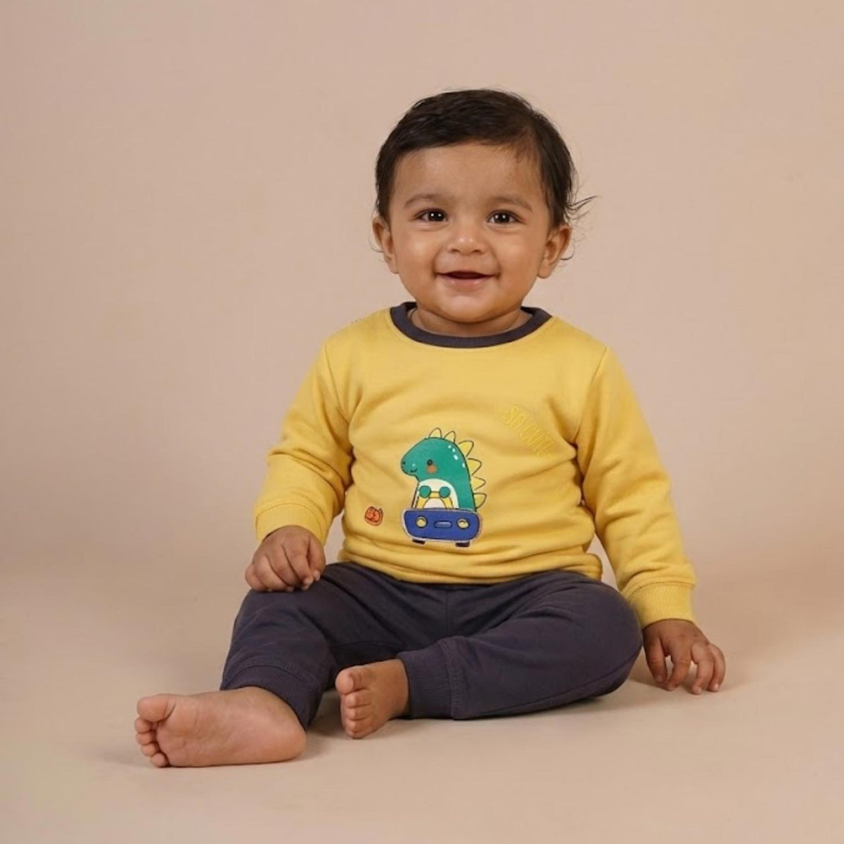 Winter Warm Full Sleeve Co-ord Sets For Baby | Cotton Baby Clothing Set | Dino | 3-12 Months | Set of 1