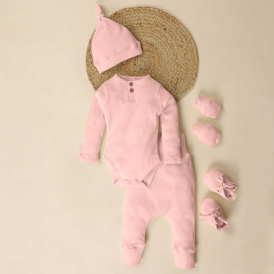 Baby Essential Gift Set | Baby Clothing Gift Combo | New Born Baby Clothing Set | Pack of 5 | Pearl Pink