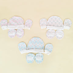 New Born Baby Cap Mitten Bootie Set | Pack of 3 | Mixed Design