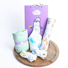 Organic Cotton Baby Essentials Gift Set | Baby Shower Gift Hamper | Towel & Swaddle Combo | 0- 1 Years | 5 Items