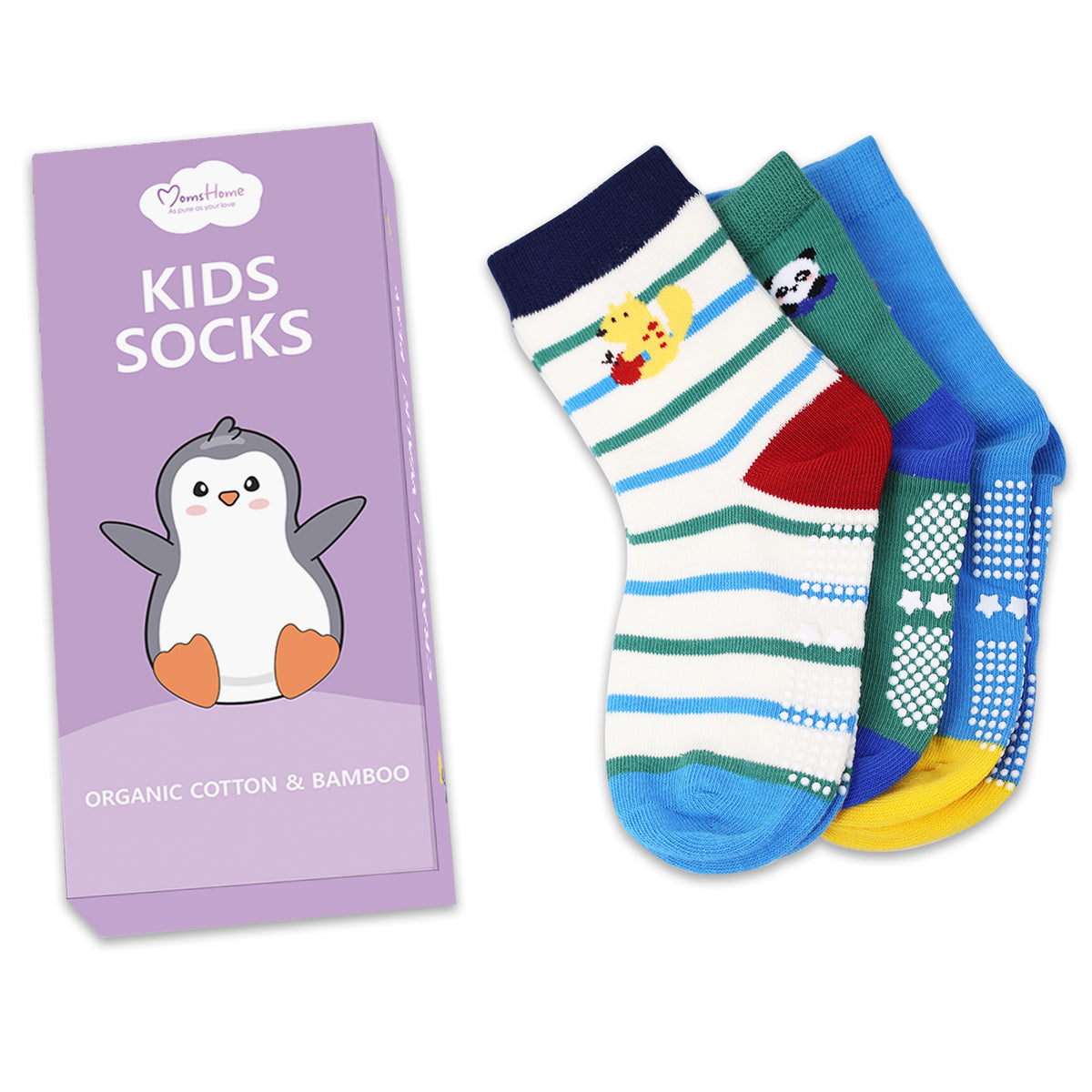 Organic Cotton Anti-Skid Socks for Boys & Girls | Non-Slip Grip Socks | Mixed Prints & Designs | Pack of 2