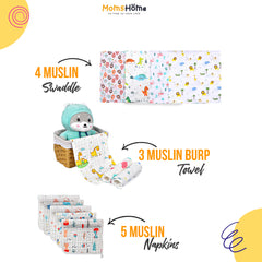 Moms Home Set Of 12 Pure Cotton Supersoft Baby Organic Cotton Muslin Gift Set - 12 Items