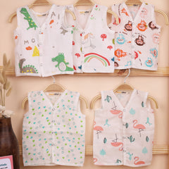 Baby Unisex Organic Cotton Muslin Jhabla | Flamingo, Monkey, Unicorn, Green Heart, Dinopark | Pack of 5