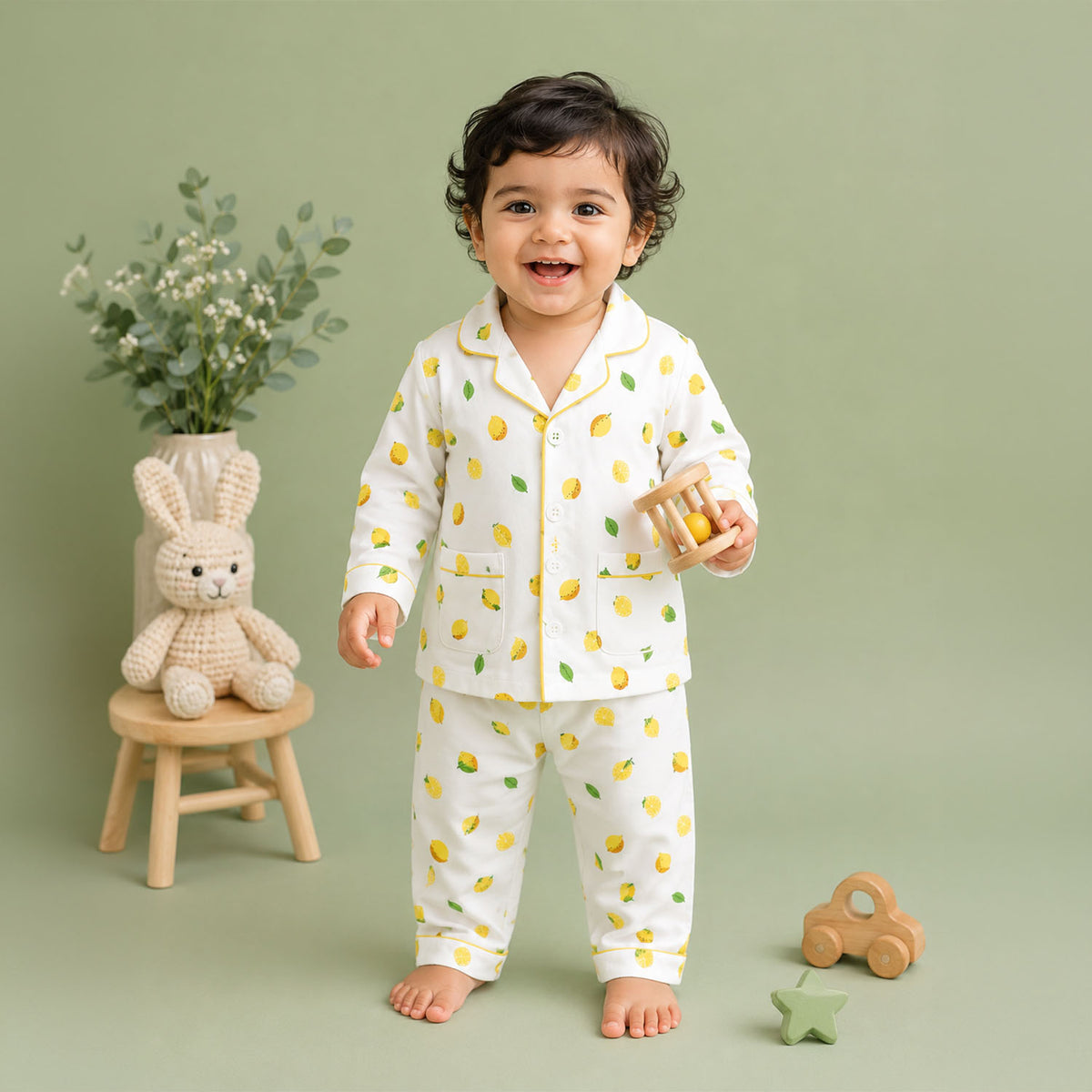 Organic Cotton Kids Pajama Set Combo | Night Suit | Sleepwear | Lemon