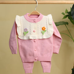 Winter Warm Woollen Full Sleeve Co-ord Sets For Baby | Flower | Set of 1
