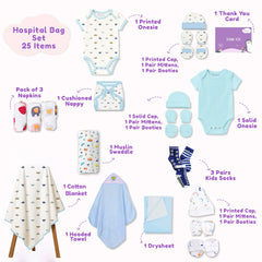 Hospital Kit for Newborn baby | New Born Baby Home Coming Outfit | Organic Cotton Gift Set | 0-6 Months | 25 Items | Mixed Designs
