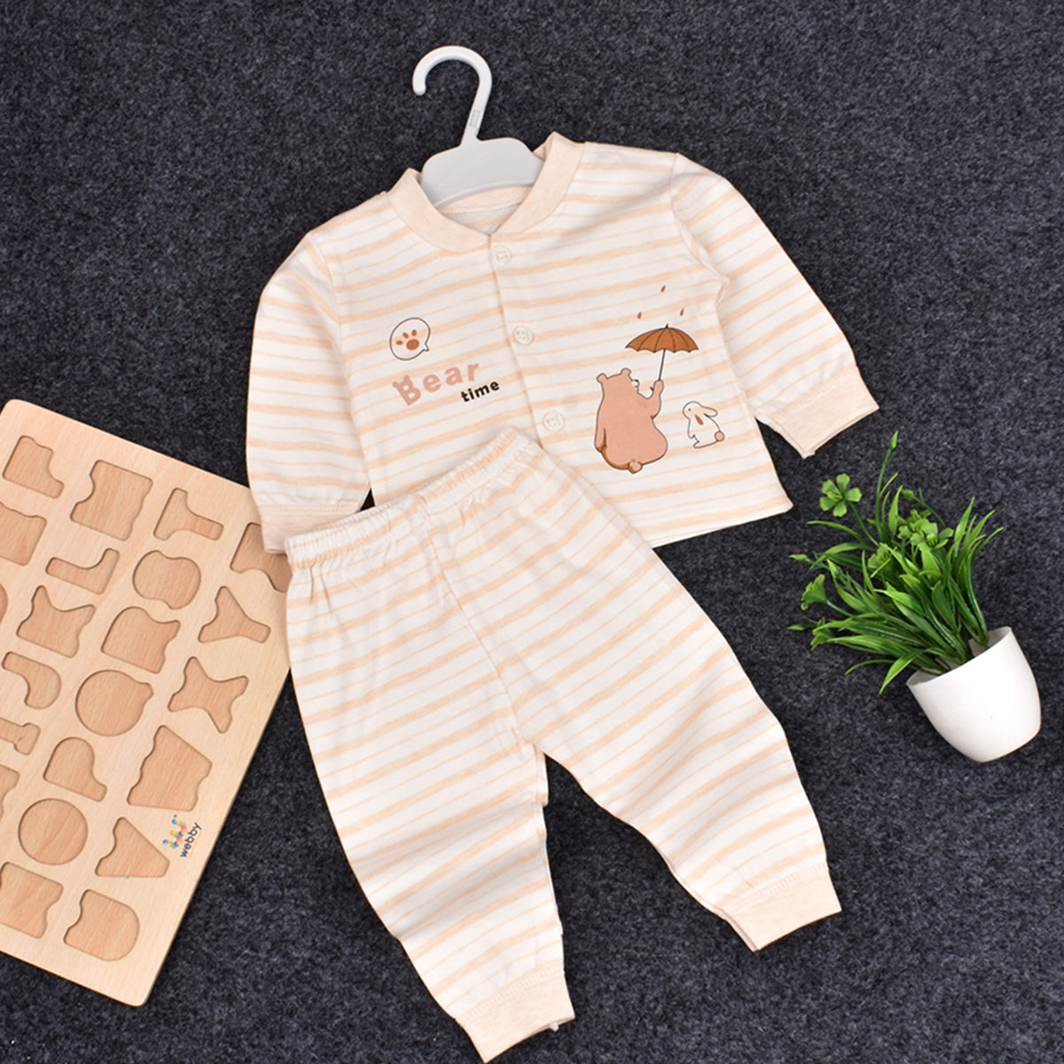 Baby's Warm Unisex Cotton Suit Set - 1 Pajama and 1 Shirt - Peach