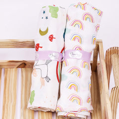 Baby Muslin Cloth Swaddle - 0-12 Months,  Pack of 2 (Unicorn & Rainbow)