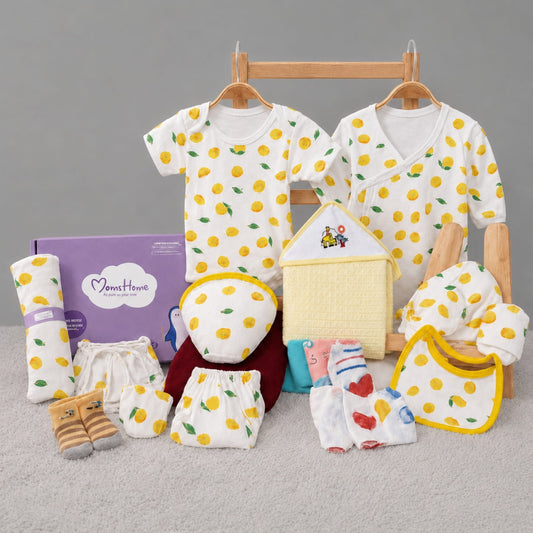 Organic Cotton New Born Baby Hospital Bag Kit | 0-6 Months | 19 Items | Lemon