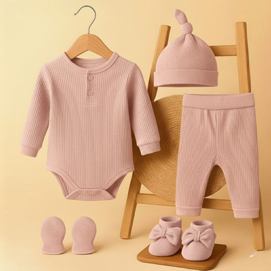 Baby Essential Gift Set | Baby Clothing Gift Combo | New Born Baby Clothing Set | Pack of 5 | Pearl Pink