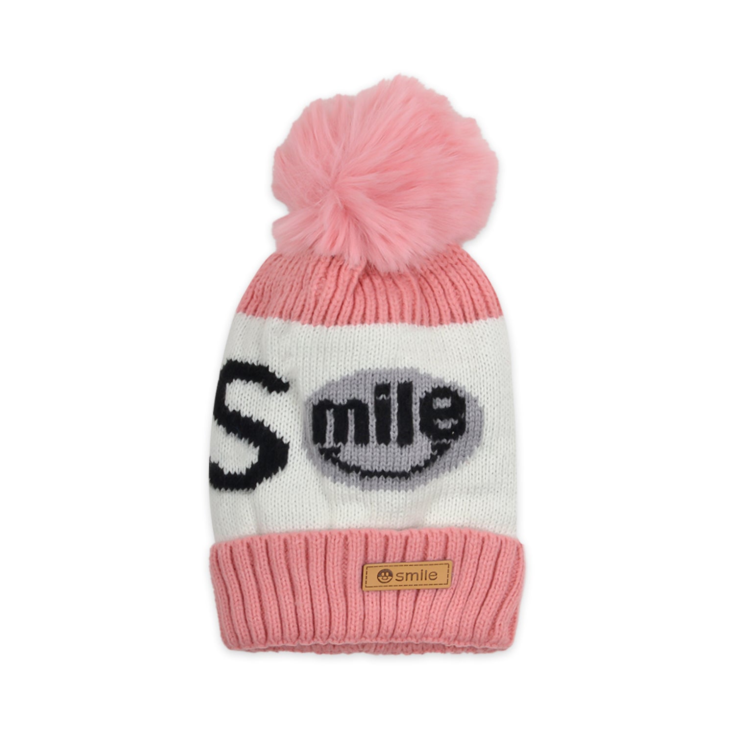 Baby Unisex Woolen Caps | Grey & Pink | Smile | Pack Of 2
