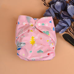 Baby Reusable Cotton Printed Pocket Diapers With 1 Inserts - Pack of 1 Pink Dinosaur