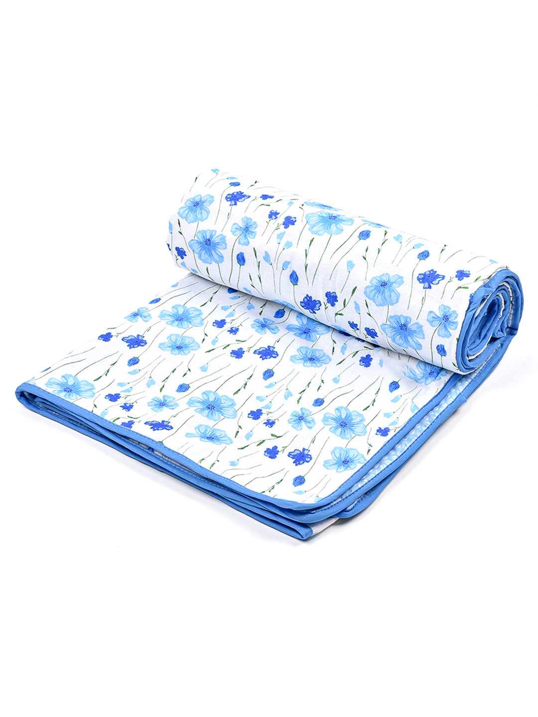 Moms Home Kids Pure Cotton Reversible Dohar, AC Blanket Comforter, Soft Light-Weight Blanket (Blue Floral)