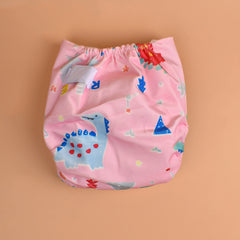 Baby Reusable Cotton Printed Pocket Diapers With 1 Inserts - Pack of 1 Pink Dinosaur