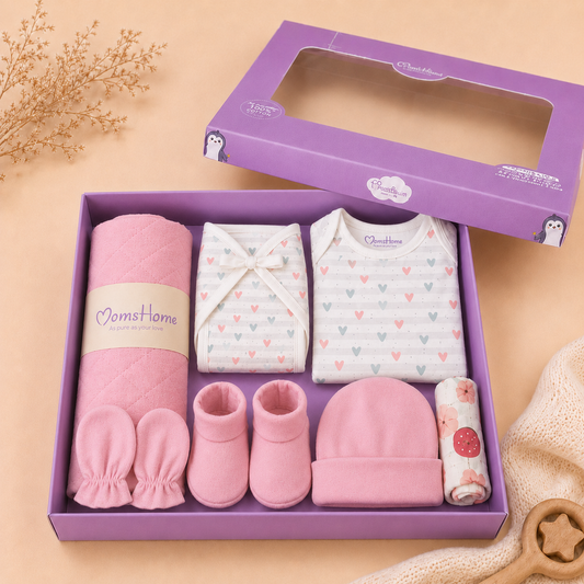 Organic Cotton Baby Essentials Gift Set | Baby Shower Gift Hamper | Baby Clothing Gift Combo | Pack of 7