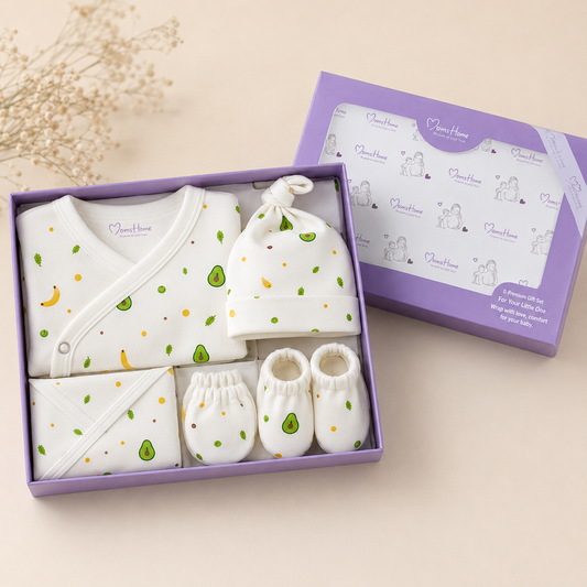 Organic Cotton Baby Clothing Set |  Baby Essential Clothes For Boys & Girls | Baby Shower Gift Hamper | 0-6 Months | Avocado | Pack of 6