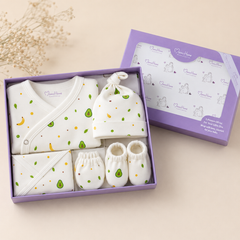 Organic Cotton Baby Clothing Set |  Baby Essential Clothes For Boys & Girls | Baby Shower Gift Hamper | 0-6 Months | Avocado | Pack of 6