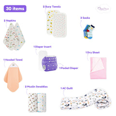 New Born Baby Winter Essentials Gift Combo 0-3 Months - 30 Items