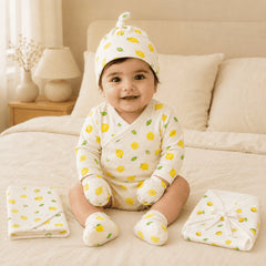 Organic Cotton Baby Essentials Gift Set | Baby Shower Gift Hamper | Baby Clothing Gift Combo | Lemon | Pack of 6