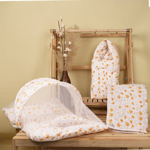 Baby Bedding Set | Mosquito Net, AC Quilt & Sleeping Bag | Bloom | Pack of 3