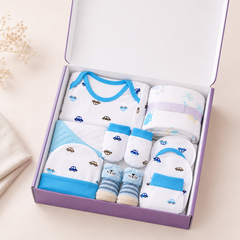Organic Cotton Baby Essentials Gift Set | Baby Shower Gift Hamper | Baby Clothing Gift Combo | Car | Pack of 10