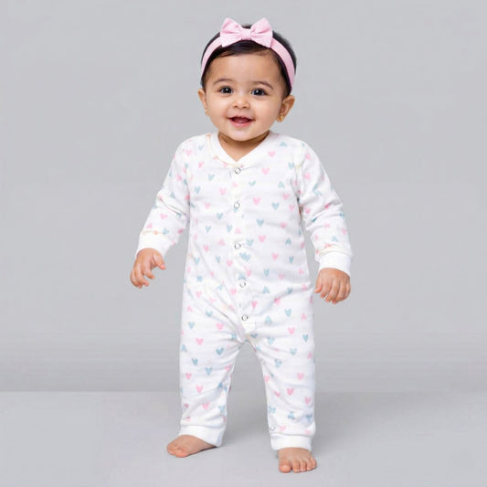Organic Cotton New Born Baby Full Body Romper | New Born Baby Clothing | Little Hearts | 0-12 Months | Pack of 1
