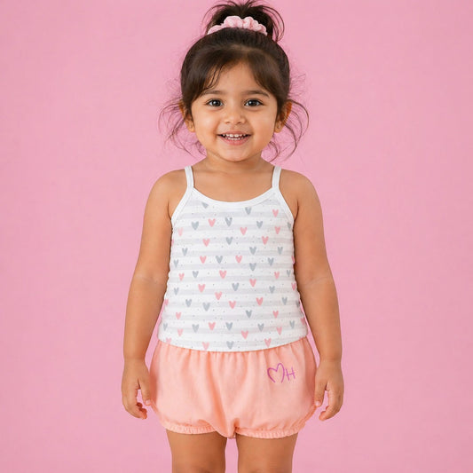 Girl Summer Outfit Set | Organic Cotton Sleeveless Top & Shorts For Toddlers | 1-4 Years
