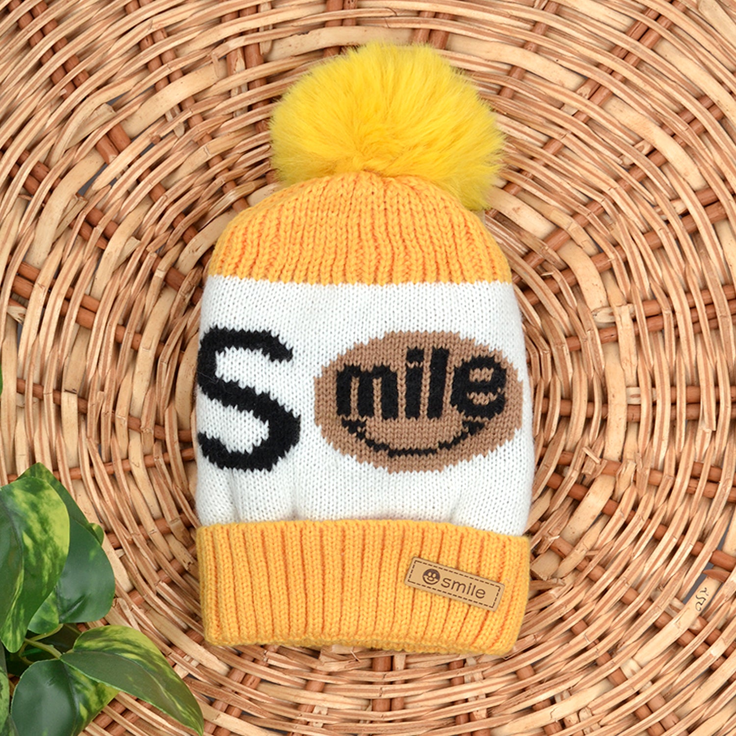 Baby Unisex Woolen Caps | Yellow & Red | Smile | Pack Of 2