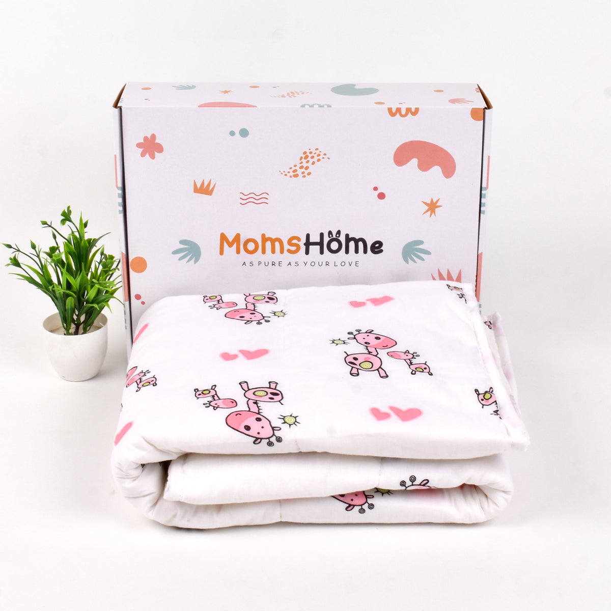 Baby AC Quilt Organic Cotton  - Pink Giraffe - 0-3 Years - 110X120Cms