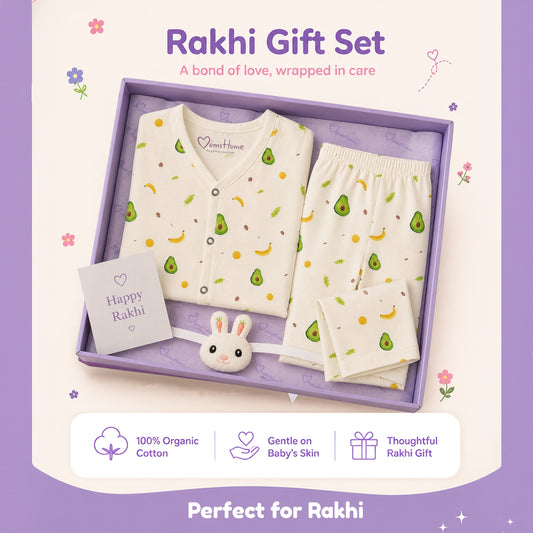 Organic Cotton Full Sleeve Baby Co-Ord Set | Soft Baby Shirt & Pant Set | Breathable Nightsuit / Sleepsuit for Infants & Toddlers | Avocado | Set of 1 ( 1 Free Rakhi )