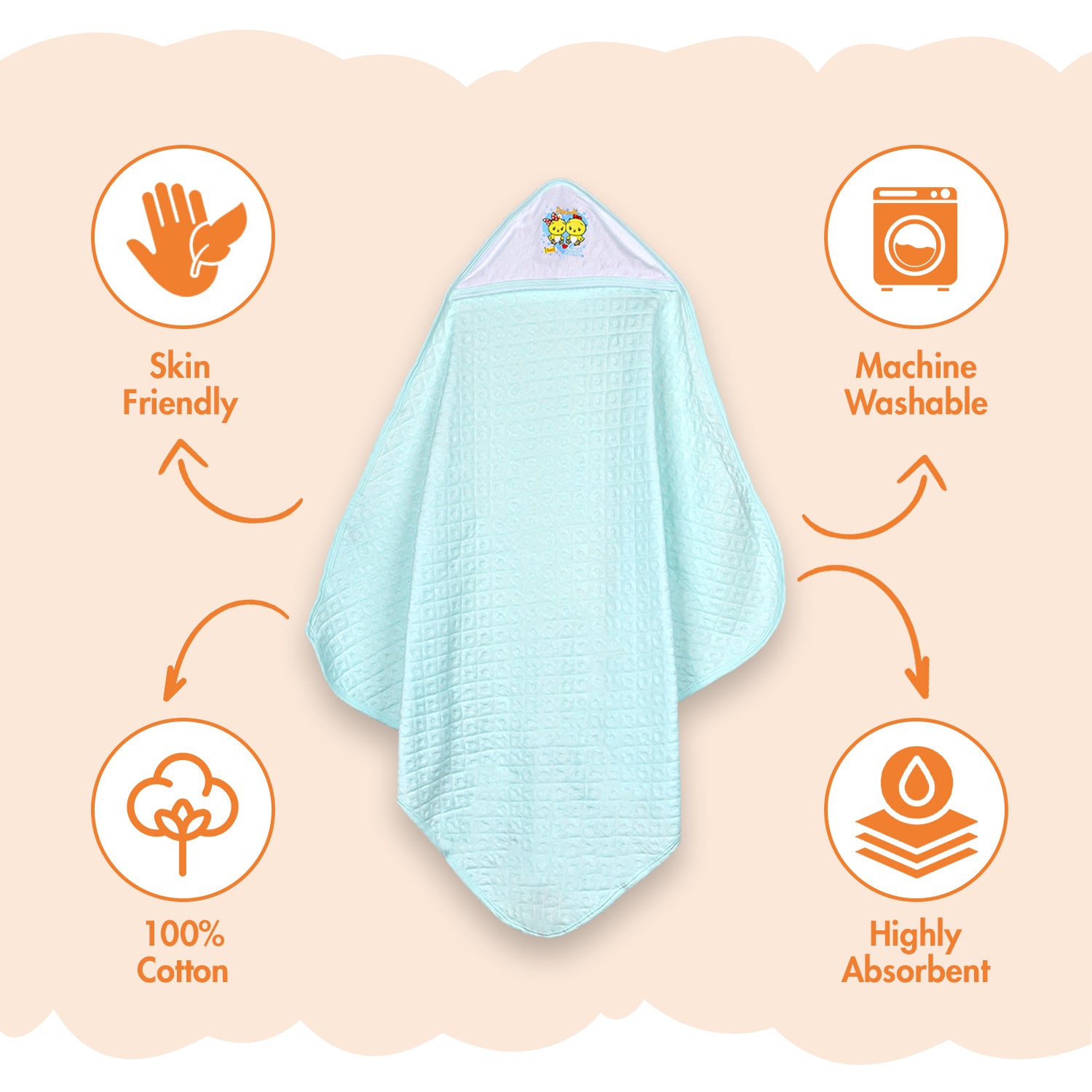 Moms Home New Born Organic Cotton Velcro Swaddle Wrap Gift Set of 9 Items - Blue