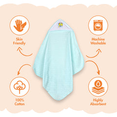Moms Home New Born Organic Cotton Velcro Swaddle Wrap Gift Set of 9 Items - Blue