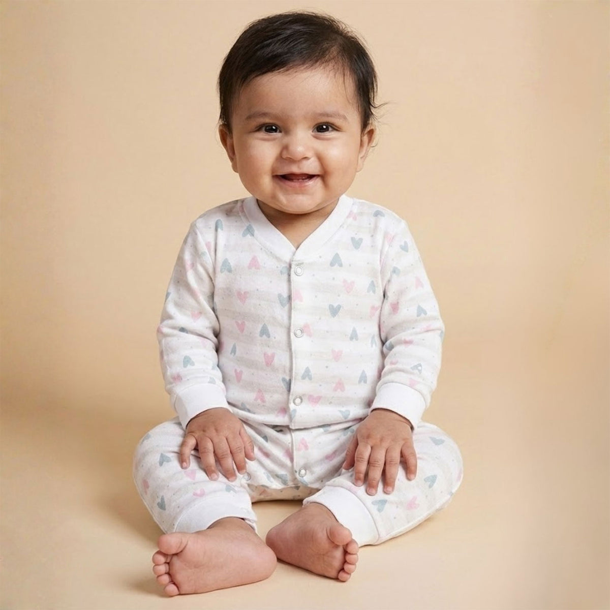 Organic Cotton New Born Baby Full Body Romper | New Born Baby Clothing | Little Hearts | 0-12 Months | Pack of 1