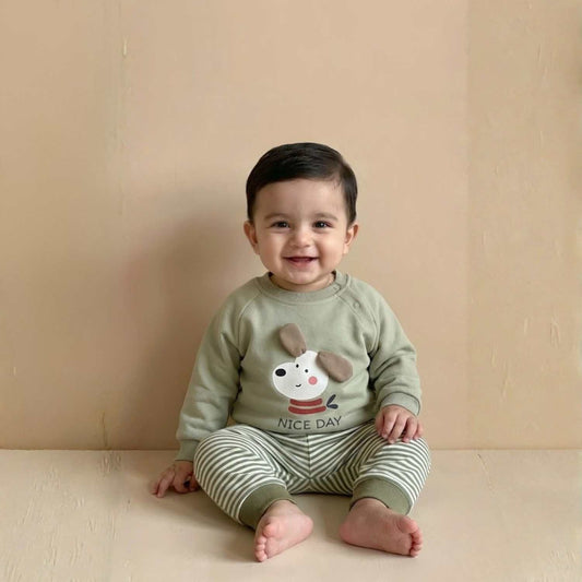 Winter Warm Full Sleeve Co-ord Sets For Baby | Cotton Baby Clothing Set For Infant and Toddler | Green | Set of 1