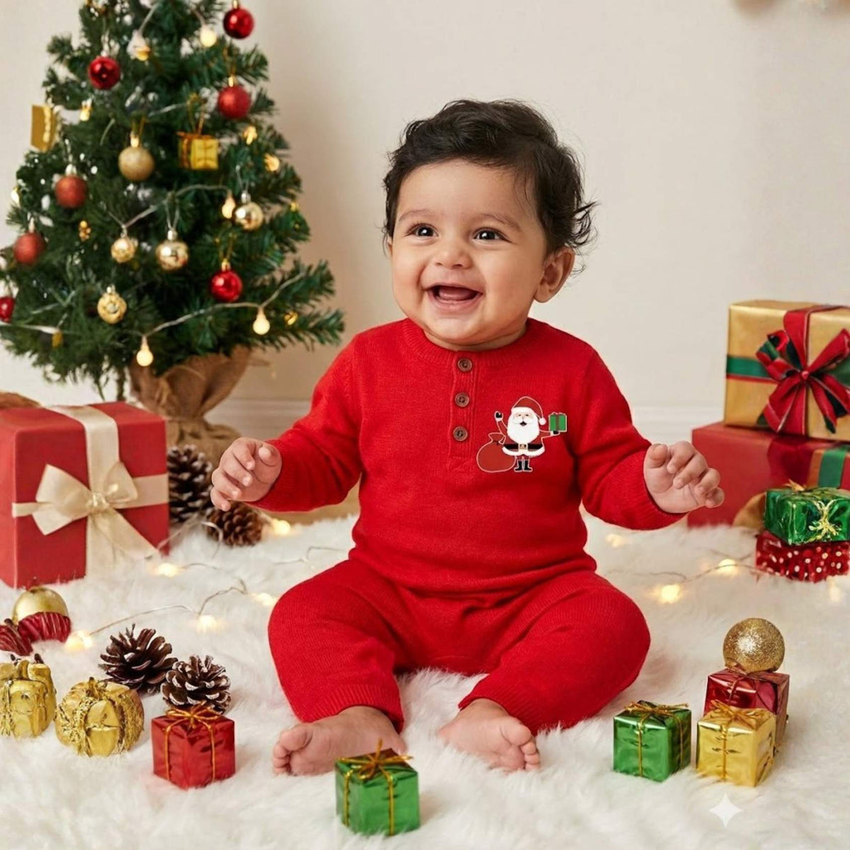 Organic Cotton Full Body Christmas Baby Romper | Baby Christmas Dress | 0-3 Months | Pack of 1