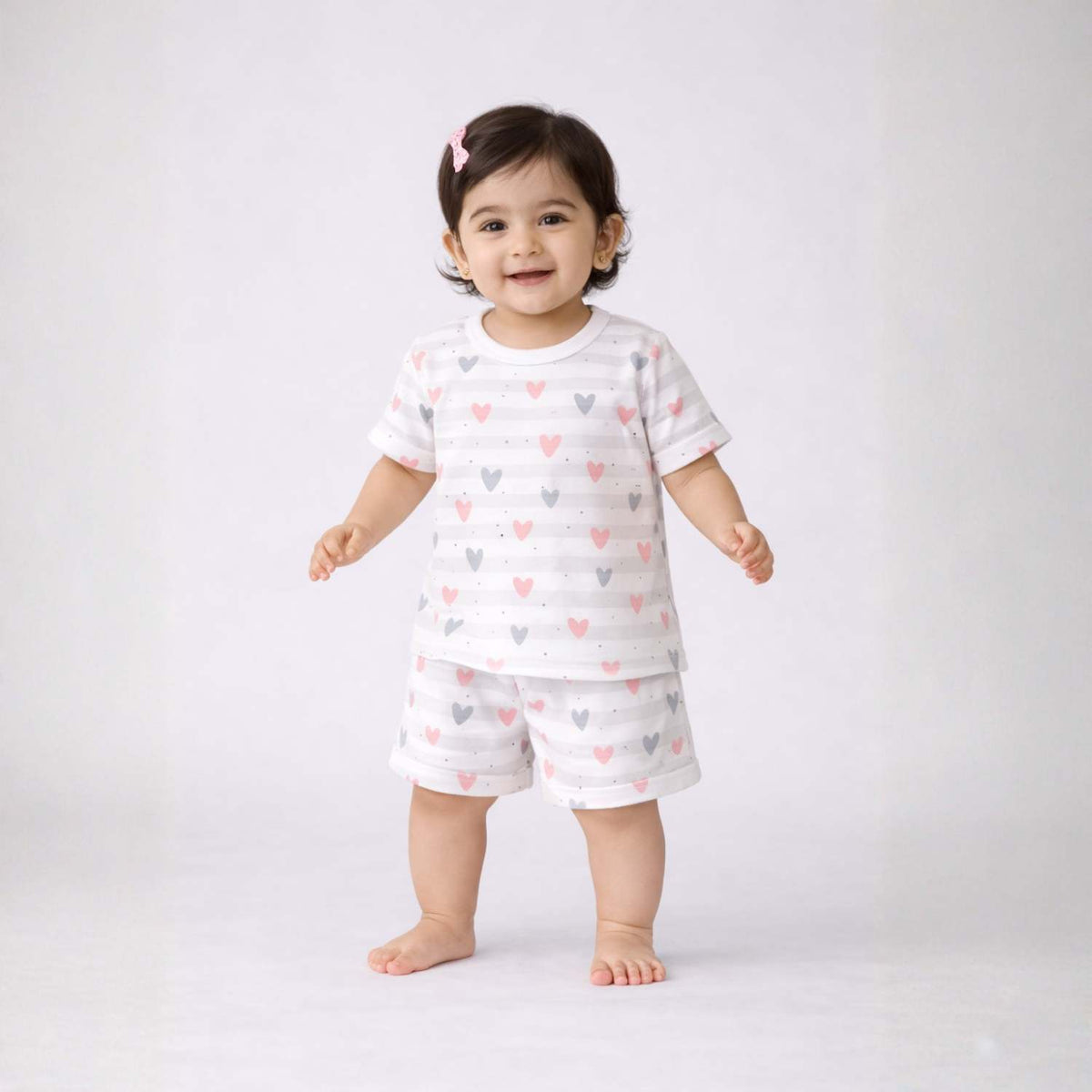 T-Shirt & Shorts Co-ord Set for Kids | Elegant & Comfortable Summer Wear | Organic Cotton Clothing Set | Little Heart | Pack of 1