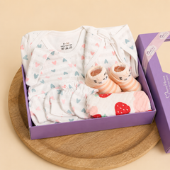 Organic Cotton Baby Essentials Gift Set | Baby Shower Gift Hamper | Baby Clothing Gift Combo | 0-6 Months | Little Heart | Pack of 7
