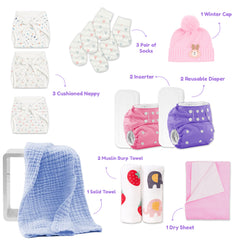 Winter Hospital Kit For Newborn Baby | New Born Baby Essentials Gift Combo | 40 Items | Mixed Design