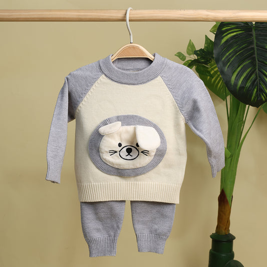 Winter Warm Woollen Full Sleeve Co-ord Sets For Baby | Bunny | Set of 1