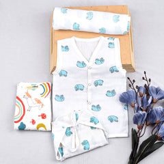 Newborn Baby Unisex Muslin essential Combo - Multicolor  - 4 Items