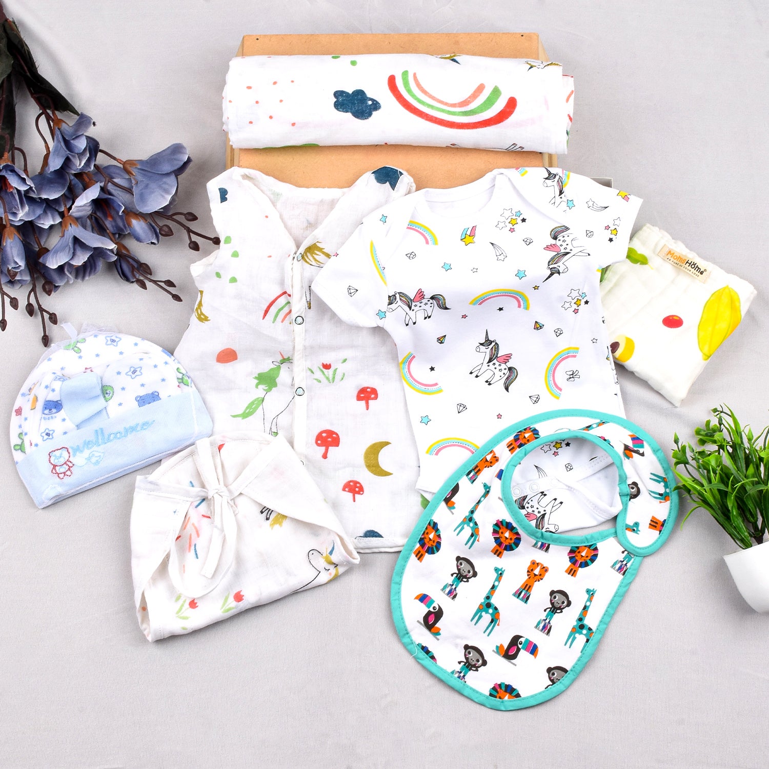 Newborn Baby Unisex Cotton essential Combo - Multicolor - 0-6 Months - 9 Items