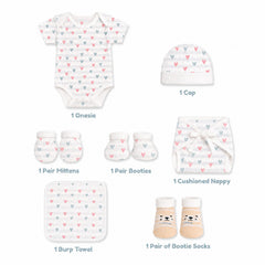 Organic Cotton Baby Essentials Gift Set | Baby Shower Gift Hamper | Baby Clothing Gift Combo | 0-6 Months | Little Heart | Pack of 7